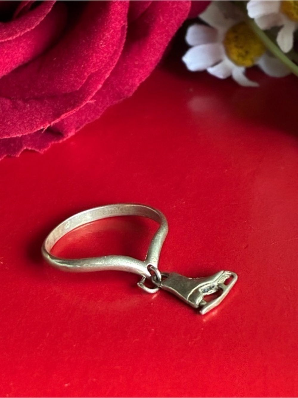 Sterling Silver Ice Skate Charm Ring in Silver size 8
